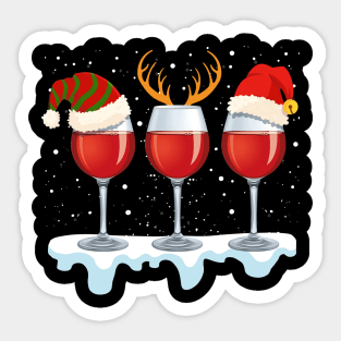 Wine glass wearing santa hat reindeer horn chirstmas  gift for wine lover Sticker